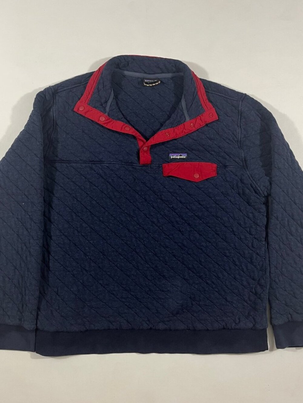 Patagonia Organic Cotton Quilted Snap-T Pullover Navy Red XL